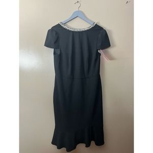 Betsey Johnson | Black Scuba Crepe Dress | Ruffled Hem and Pearl Trim | Size 14W